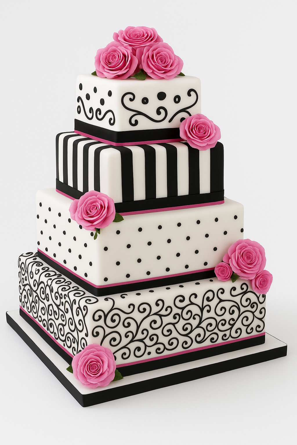 Pink Rose Monochrome Fondant Cake
