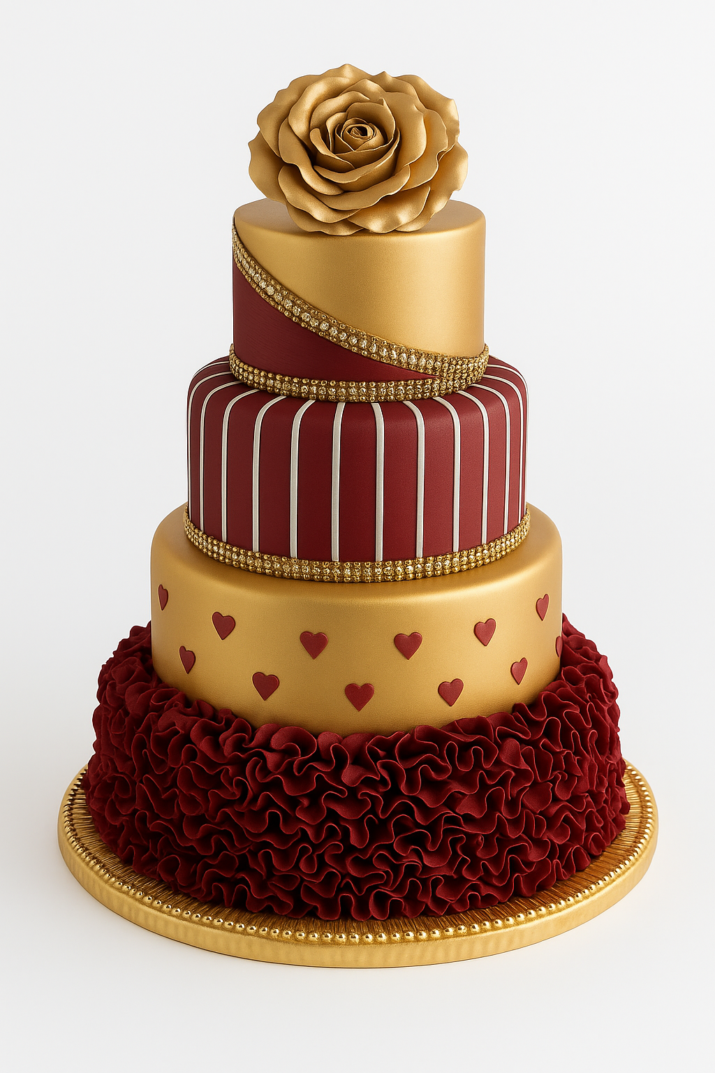 Royal Red & Gold Rose Celebration Cake