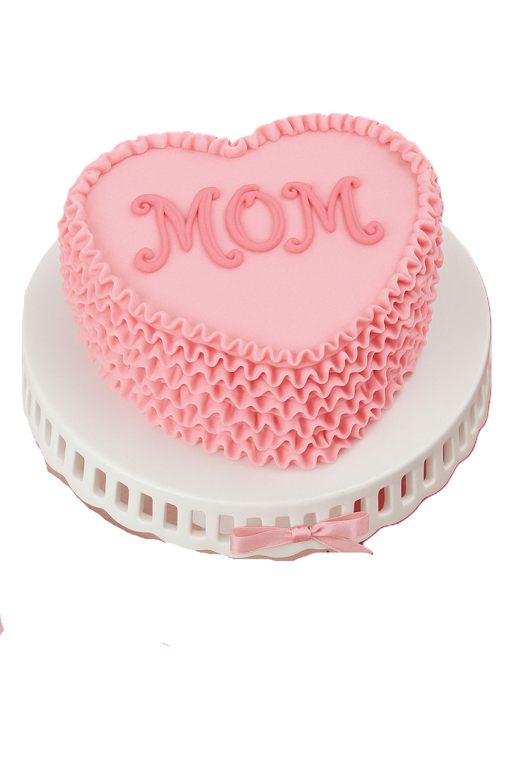 Heart-Shaped Ruffled "Mom" Cake