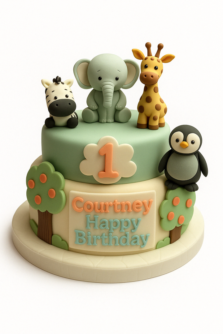 Jungle Friends First Birthday Cake